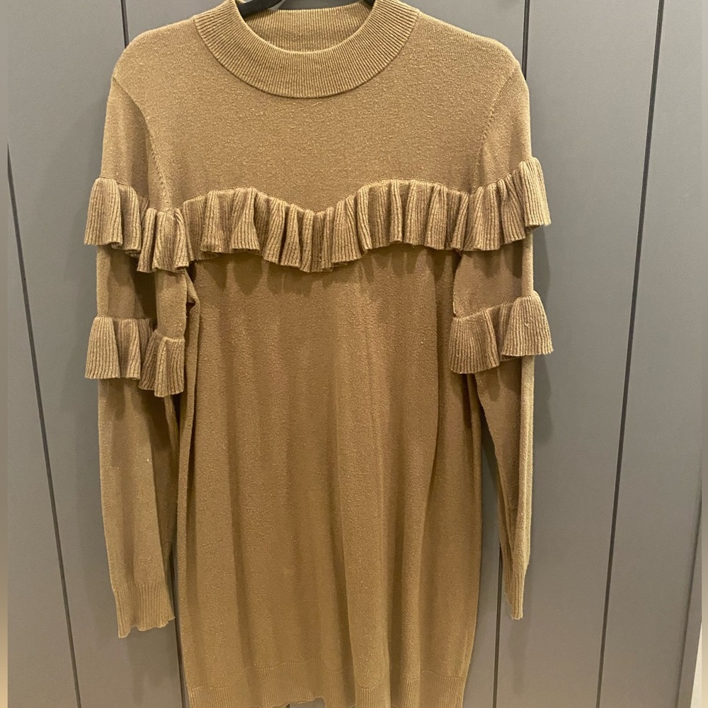 BP NORDSTROM olive green long sleeve ruffled sweater dress